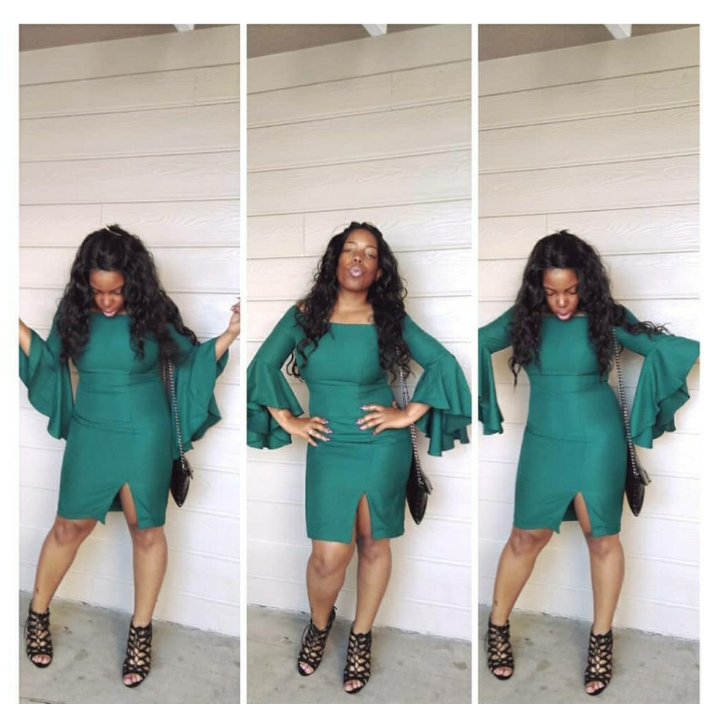 Green Mini Dress with extended ruffle sleeves